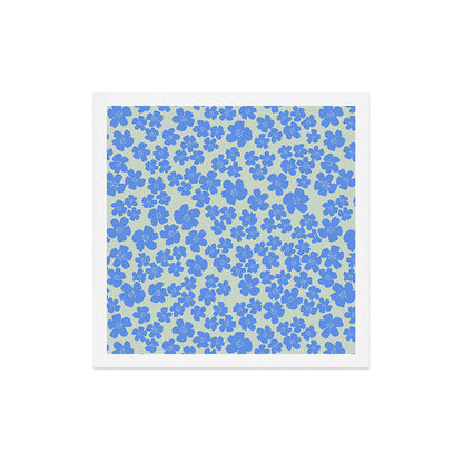 Blue flower blossom scatter on soft green Art Print Gallery Image 5