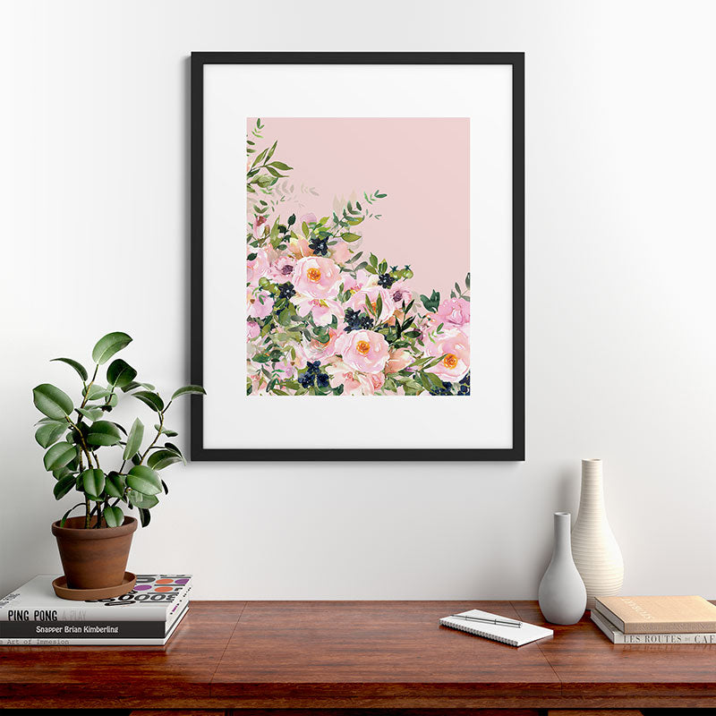 Boho, Vintage, Floral Watercolor, Pink Roses Framed Art Print Gallery Image 48