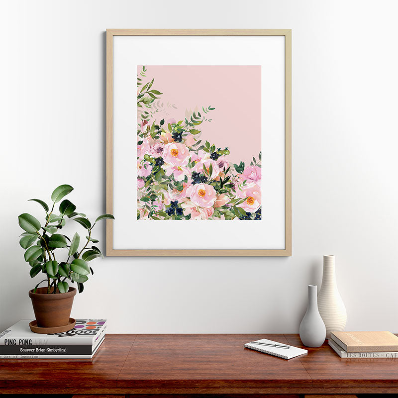 Boho, Vintage, Floral Watercolor, Pink Roses Framed Art Print Gallery Image 67