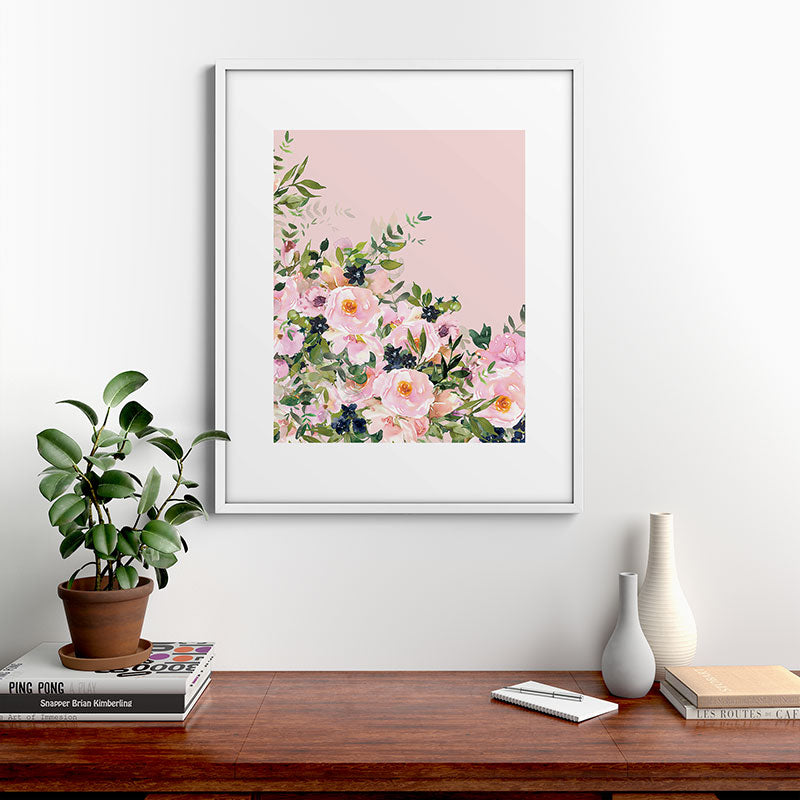 Boho, Vintage, Floral Watercolor, Pink Roses Framed Art Print Gallery Image 39