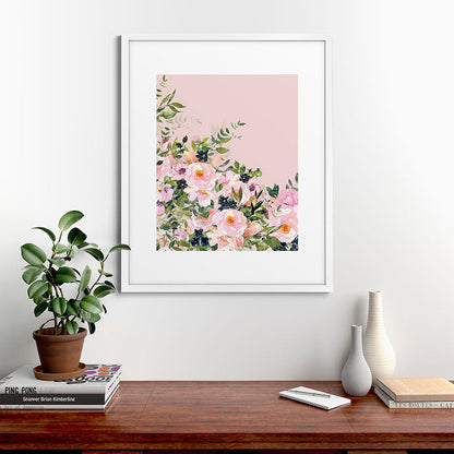 Boho, Vintage, Floral Watercolor, Pink Roses Framed Art Print Gallery Image 76