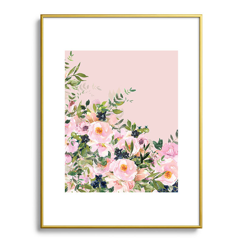 Boho, Vintage, Floral Watercolor, Pink Roses Framed Art Print Gallery Image 124