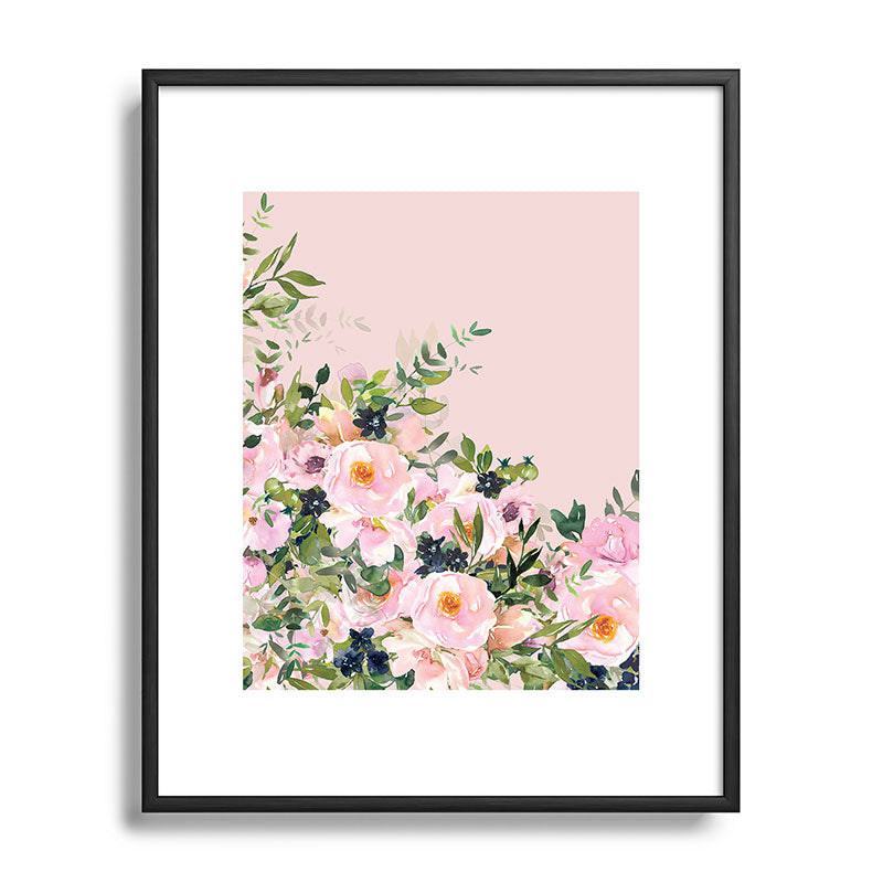 Boho, Vintage, Floral Watercolor, Pink Roses Framed Art Print Gallery Image 111