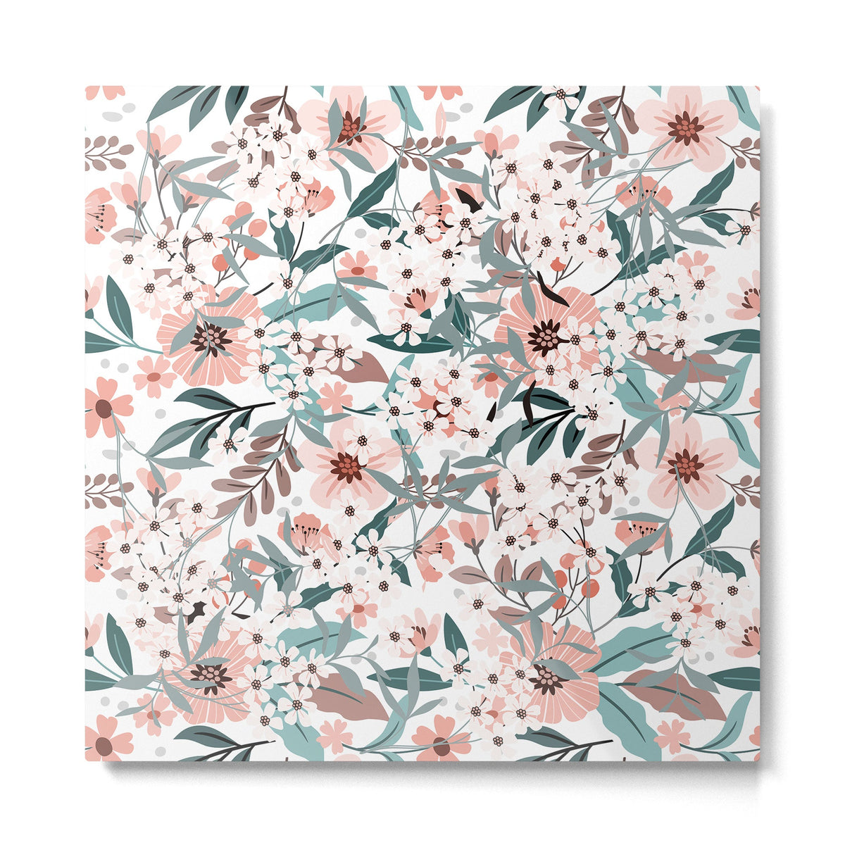 Spring Wildflowers, Floral Prints, Soft Pink and Teal Metal Print Gallery Image 5