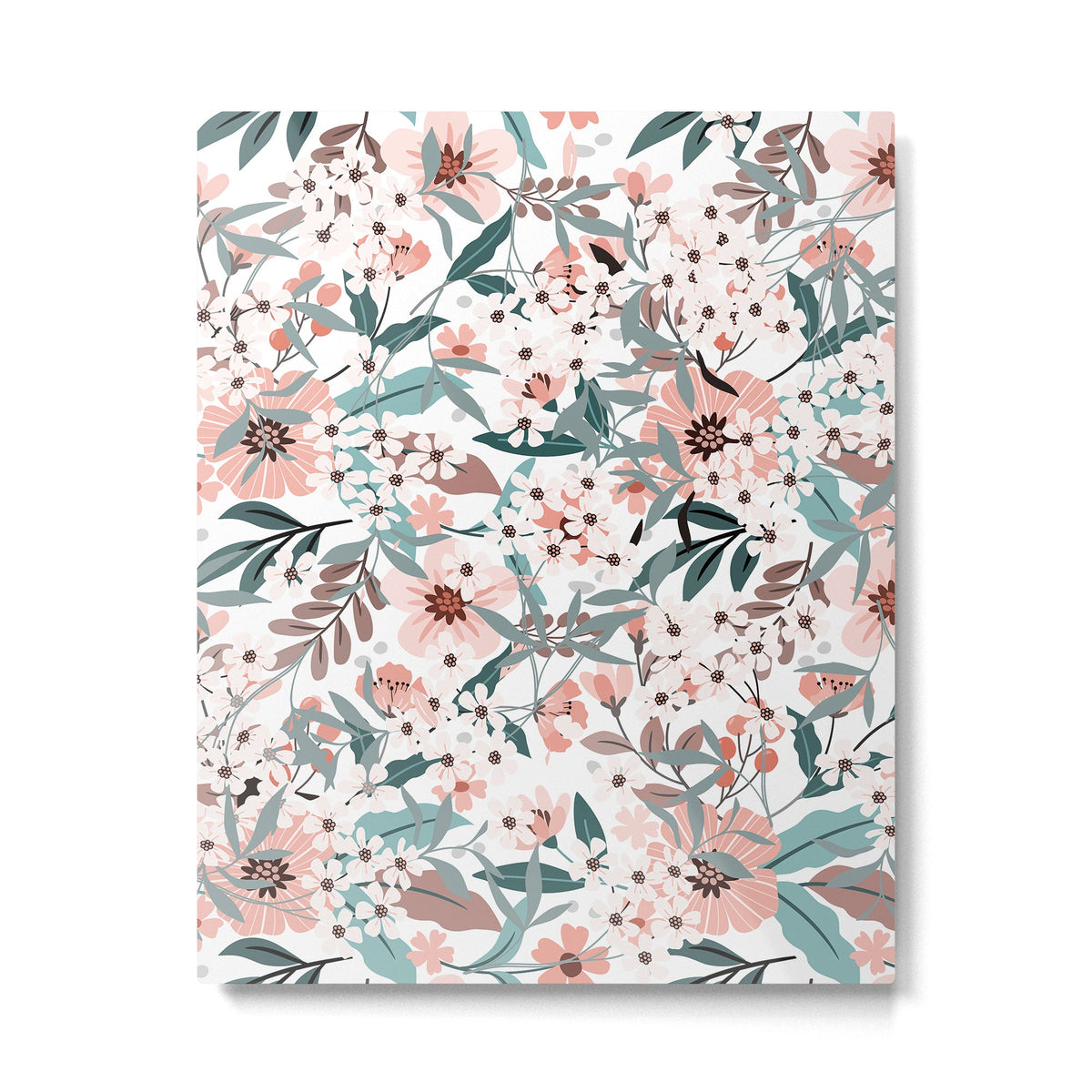 Spring Wildflowers, Floral Prints, Soft Pink and Teal Metal Print Gallery Image 3