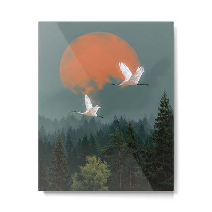 Japanese Painting Heron Poster Sage Green Wabi Sabi Wall Art Japanese Art Japandi Wall Art Metal Print Gallery Image 3