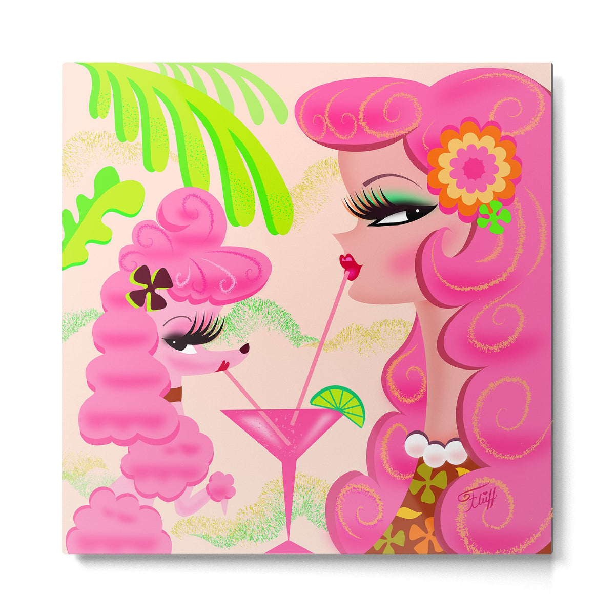 Palm Springs Pink Poodle Martini Girl Metal Print Gallery Image 2
