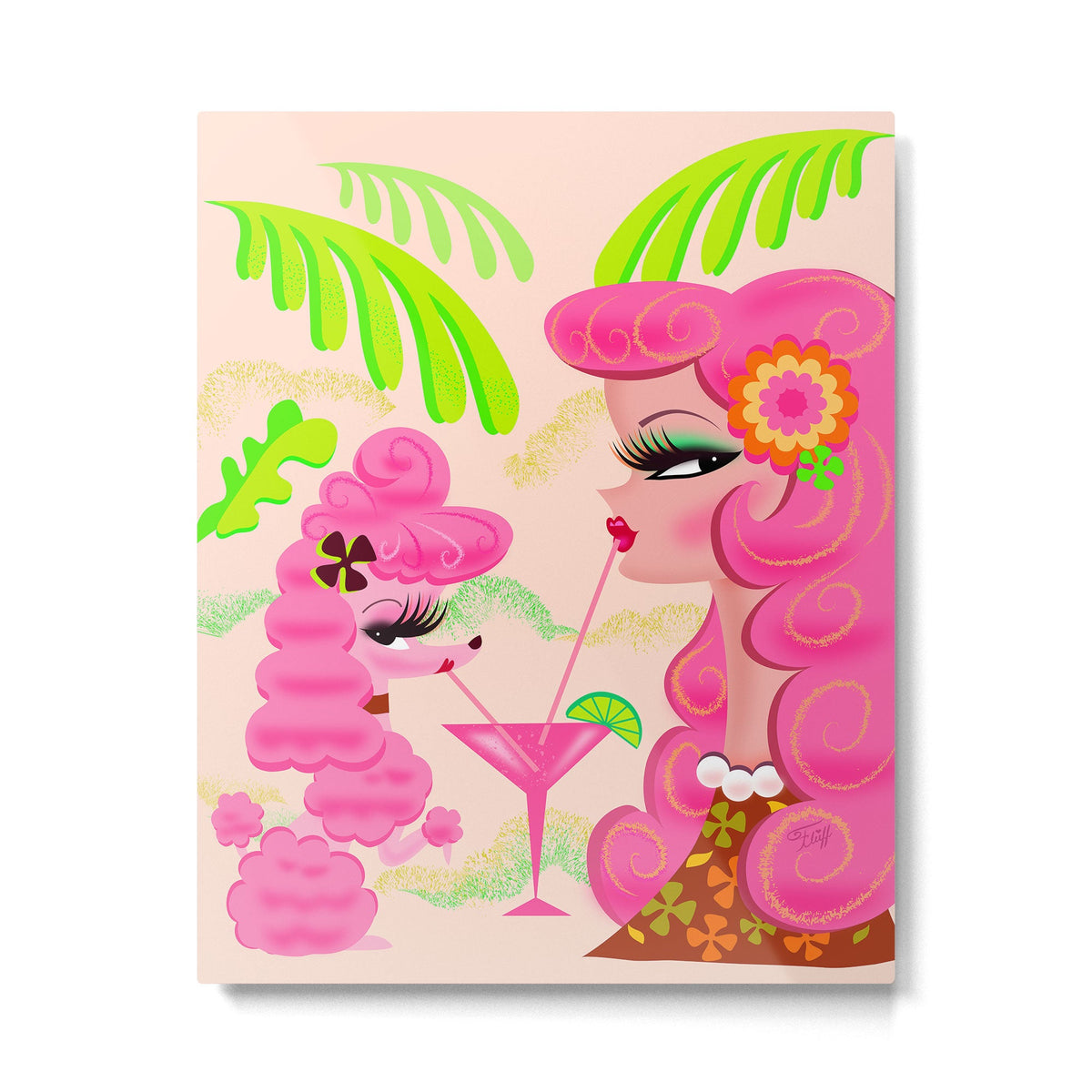 Palm Springs Pink Poodle Martini Girl Metal Print Gallery Image 4