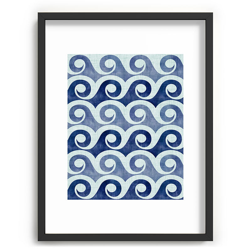 Indigo Geometric Beach Waves Framed Art Print Gallery Image 83