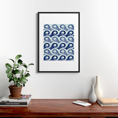 Indigo Geometric Beach Waves Framed Art Print Gallery Image 8