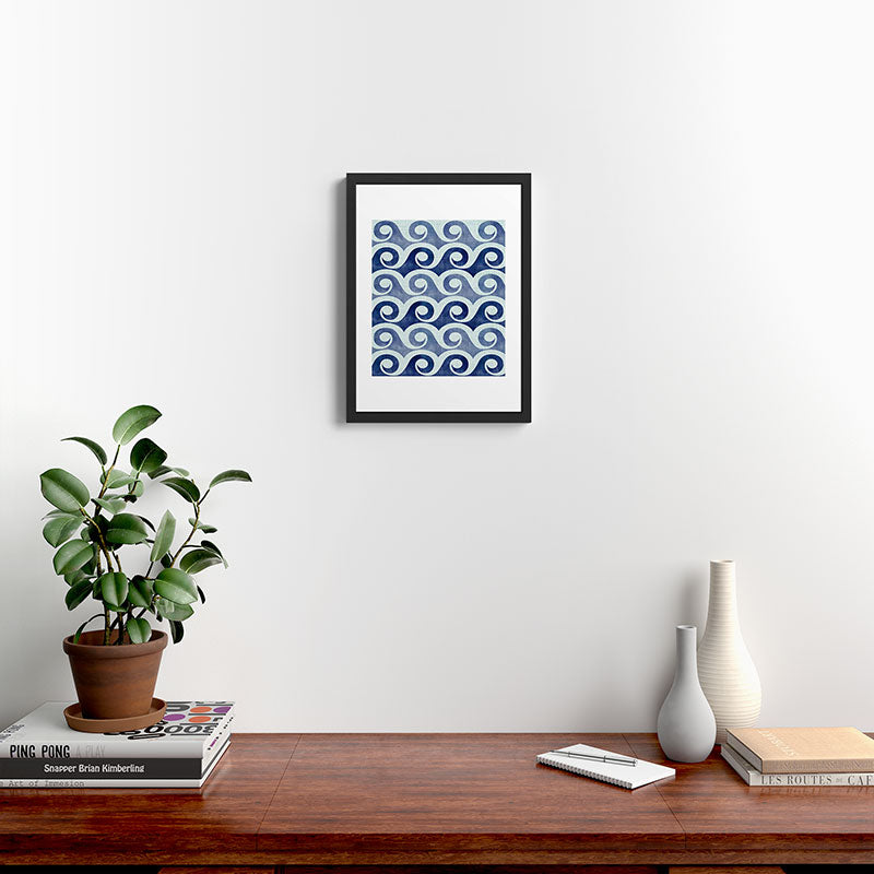 Indigo Geometric Beach Waves Framed Art Print Gallery Image 4