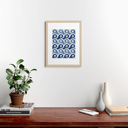 Indigo Geometric Beach Waves Framed Art Print Gallery Image 64