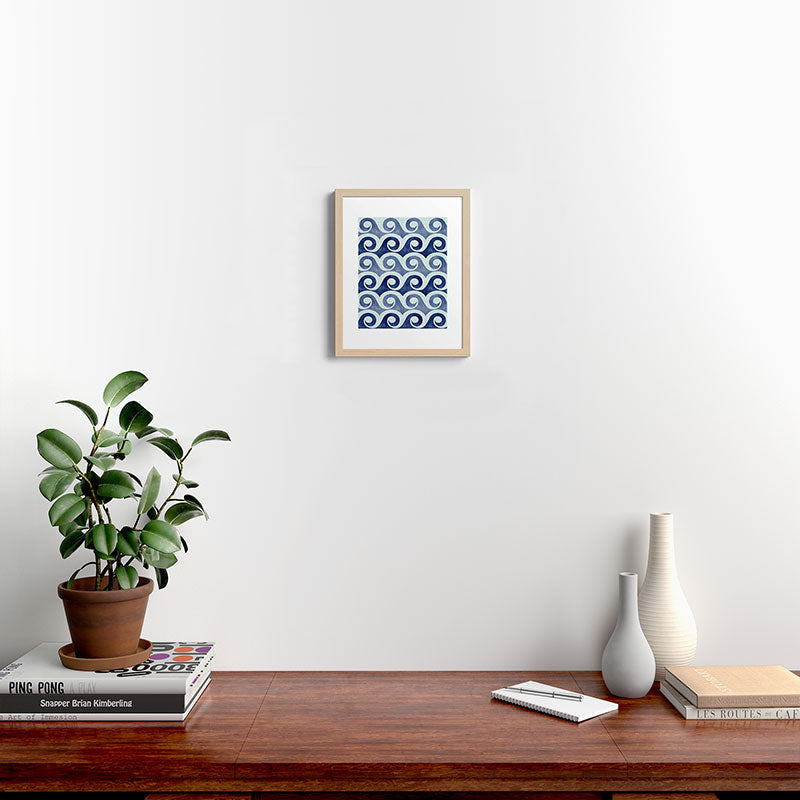 Indigo Geometric Beach Waves Framed Art Print Gallery Image 22
