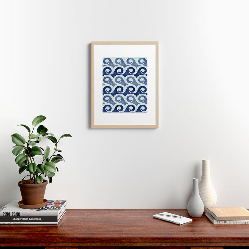 Indigo Geometric Beach Waves Framed Art Print Gallery Image 26