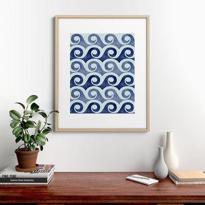 Indigo Geometric Beach Waves Framed Art Print Gallery Image 29
