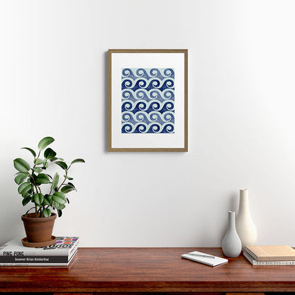 Indigo Geometric Beach Waves Framed Art Print Gallery Image 16