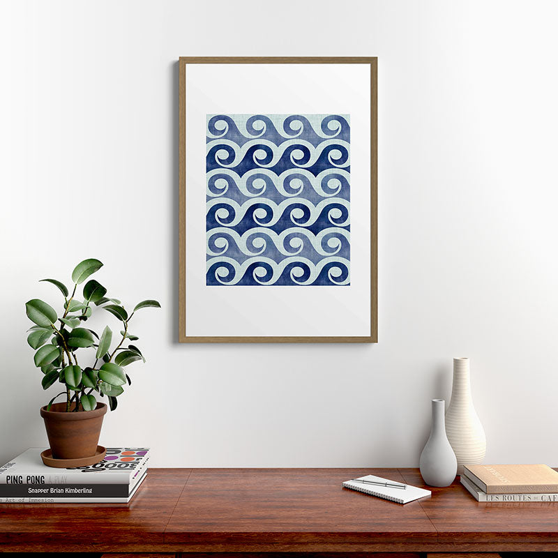 Indigo Geometric Beach Waves Framed Art Print Gallery Image 18