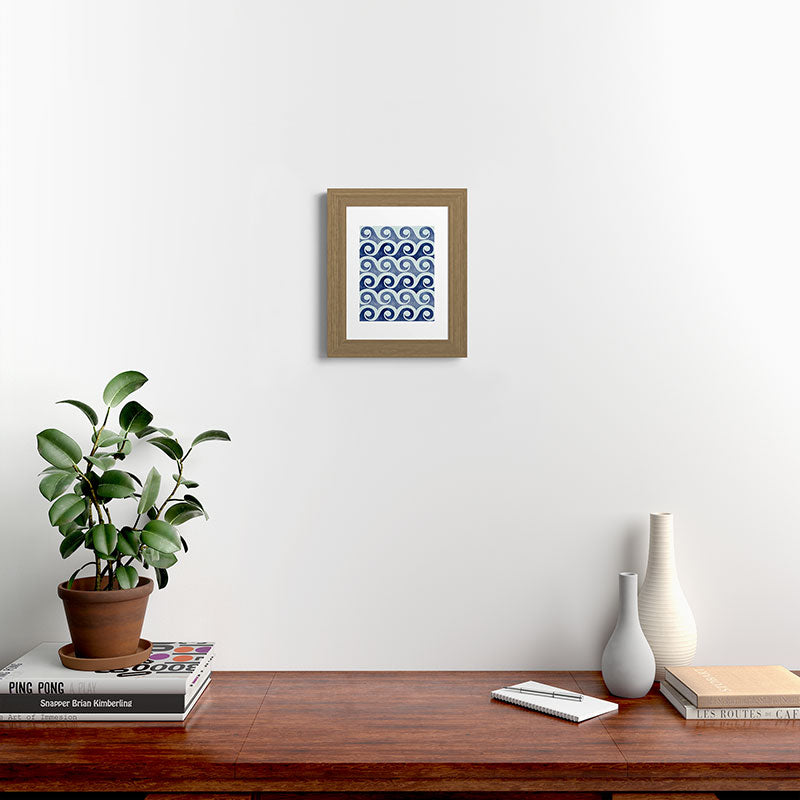 Indigo Geometric Beach Waves Framed Art Print Gallery Image 51
