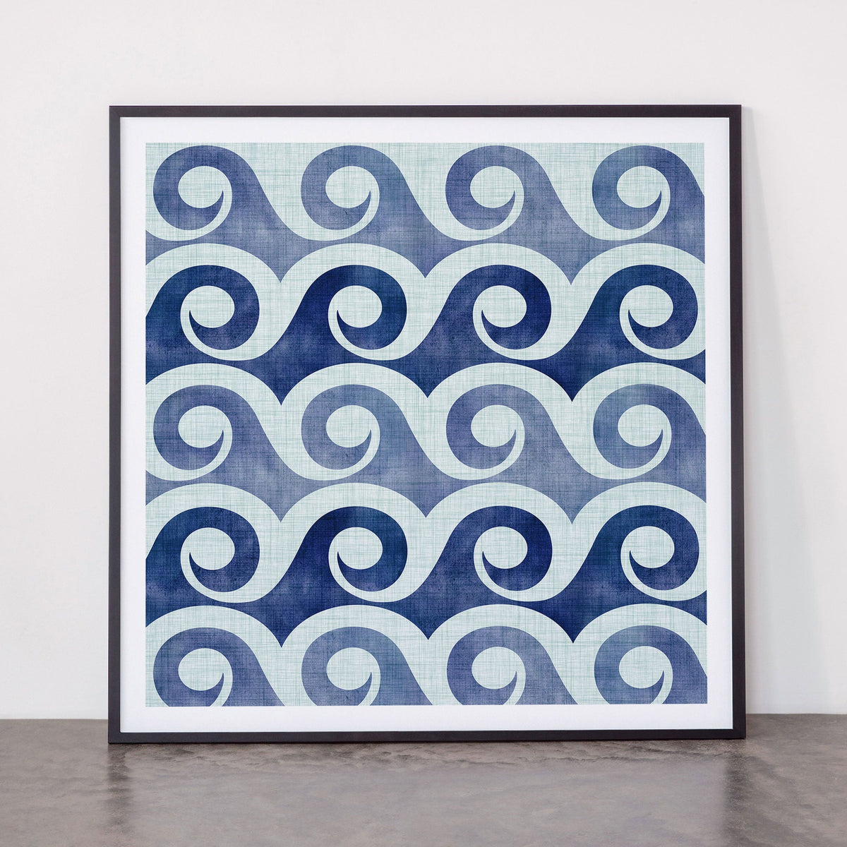 Indigo Geometric Beach Waves Framed Art Print Gallery Image 11