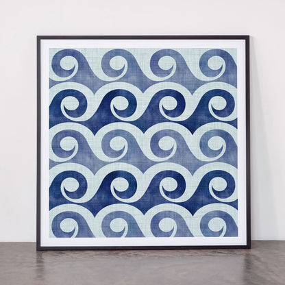 Indigo Geometric Beach Waves Framed Art Print Gallery Image 11