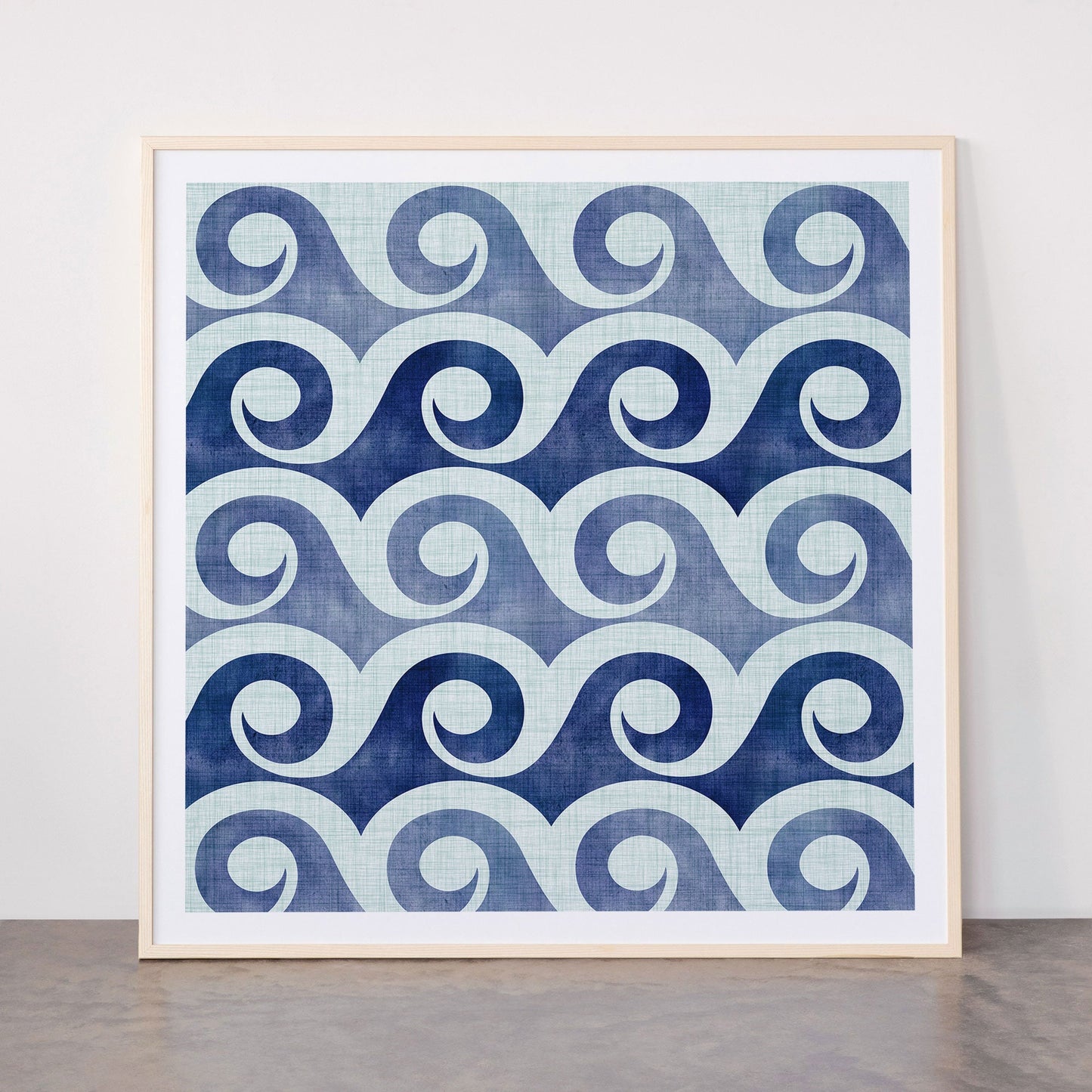 Indigo Geometric Beach Waves Framed Art Print Gallery Image 33
