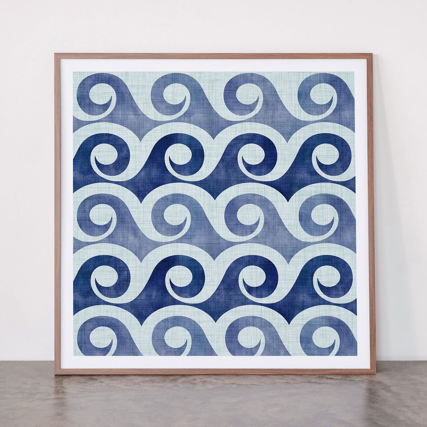 Indigo Geometric Beach Waves Framed Art Print Gallery Image 21