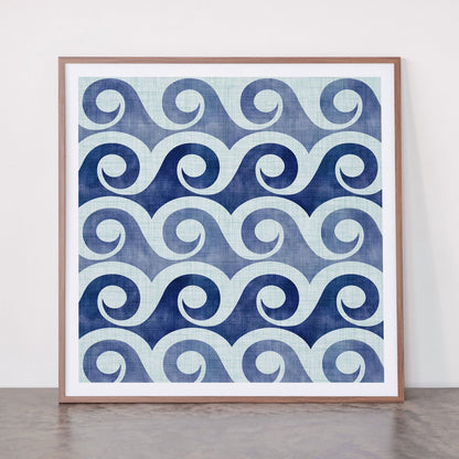Indigo Geometric Beach Waves Framed Art Print Gallery Image 21