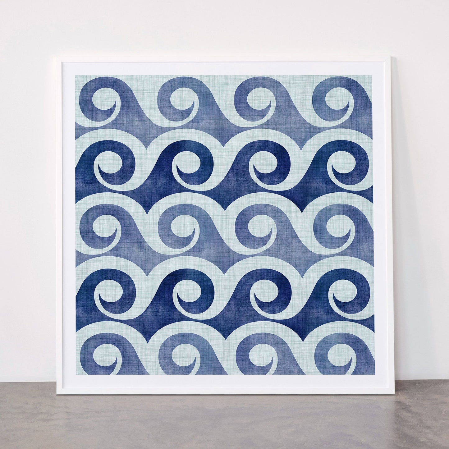 Indigo Geometric Beach Waves Framed Art Print Gallery Image 43