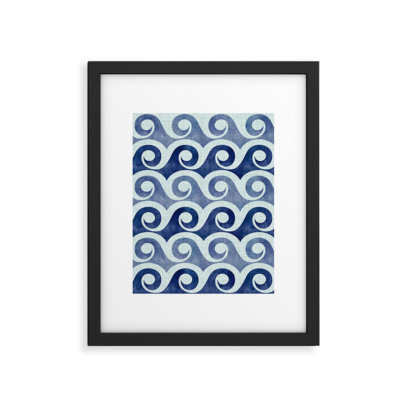 Indigo Geometric Beach Waves Framed Art Print Gallery Image 5