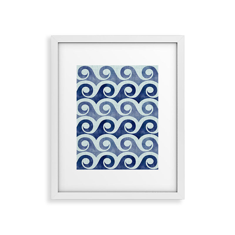 Indigo Geometric Beach Waves Framed Art Print Gallery Image 30