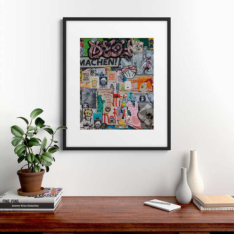 Sticker and graffiti wall background 2 - Berlin street art photography Framed Art Print Gallery Image 7