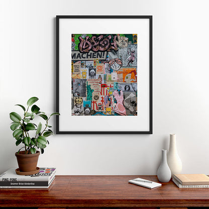 Sticker and graffiti wall background 2 - Berlin street art photography Framed Art Print Gallery Image 7