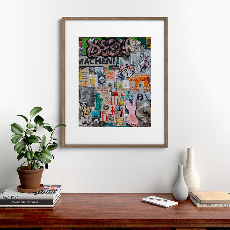 Sticker and graffiti wall background 2 - Berlin street art photography Framed Art Print Gallery Image 14