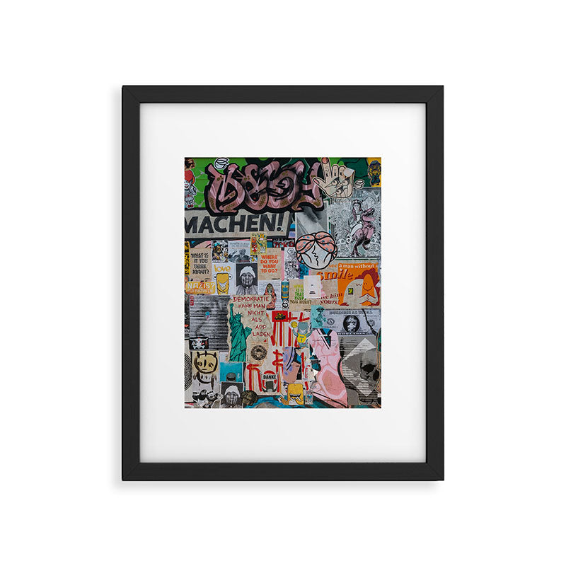 Sticker and graffiti wall background 2 - Berlin street art photography Framed Art Print Gallery Image 4