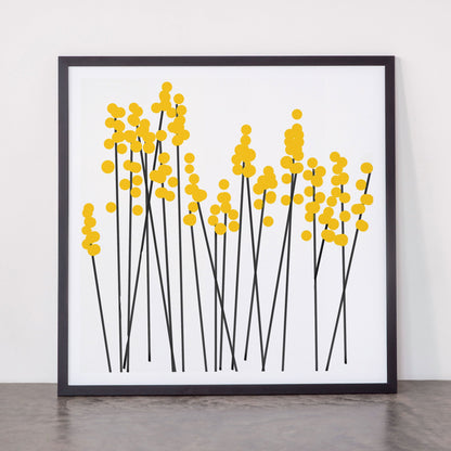 Hello Spring! Yellow/Black Retro Plants on White #decor #society6 #buyart Framed Art Print Gallery Image 55
