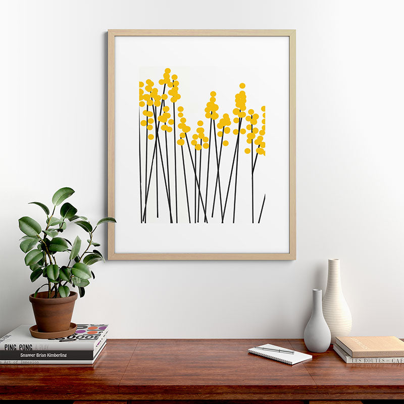 Hello Spring! Yellow/Black Retro Plants on White #decor #society6 #buyart Framed Art Print Gallery Image 67