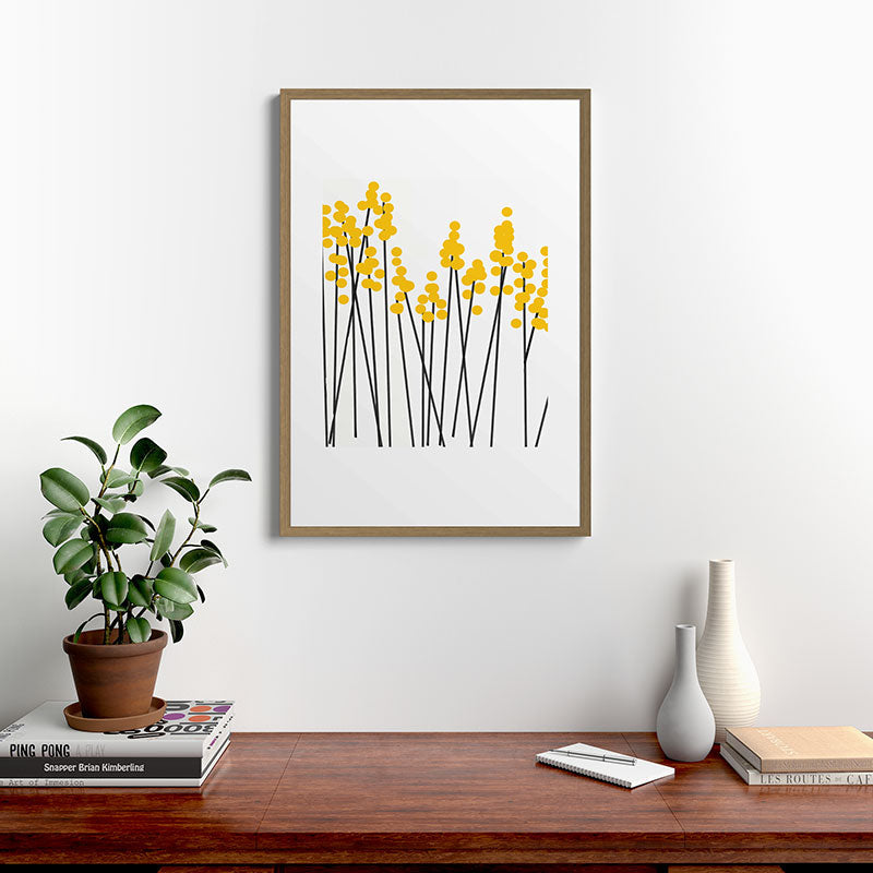Hello Spring! Yellow/Black Retro Plants on White #decor #society6 #buyart Framed Art Print Gallery Image 18