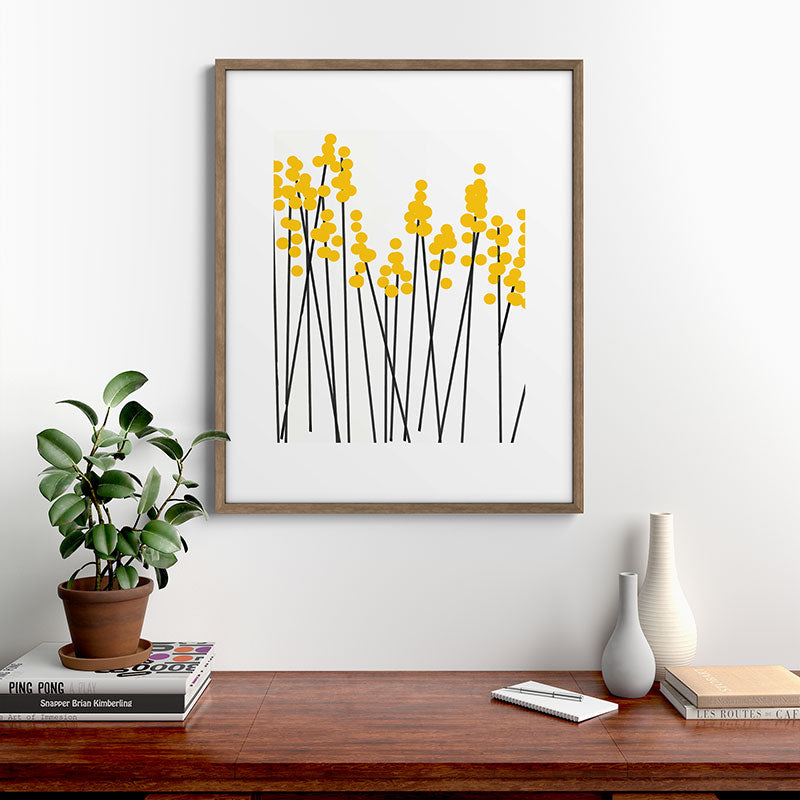Hello Spring! Yellow/Black Retro Plants on White #decor #society6 #buyart Framed Art Print Gallery Image 19