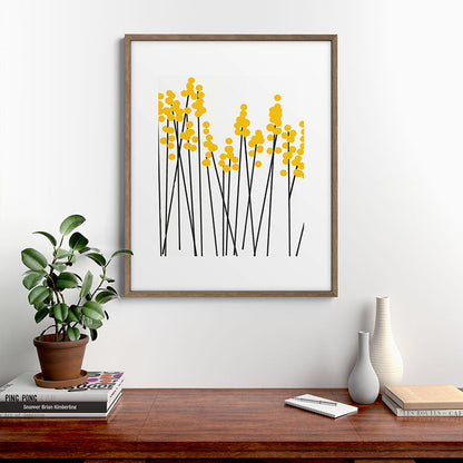 Hello Spring! Yellow/Black Retro Plants on White #decor #society6 #buyart Framed Art Print Gallery Image 19