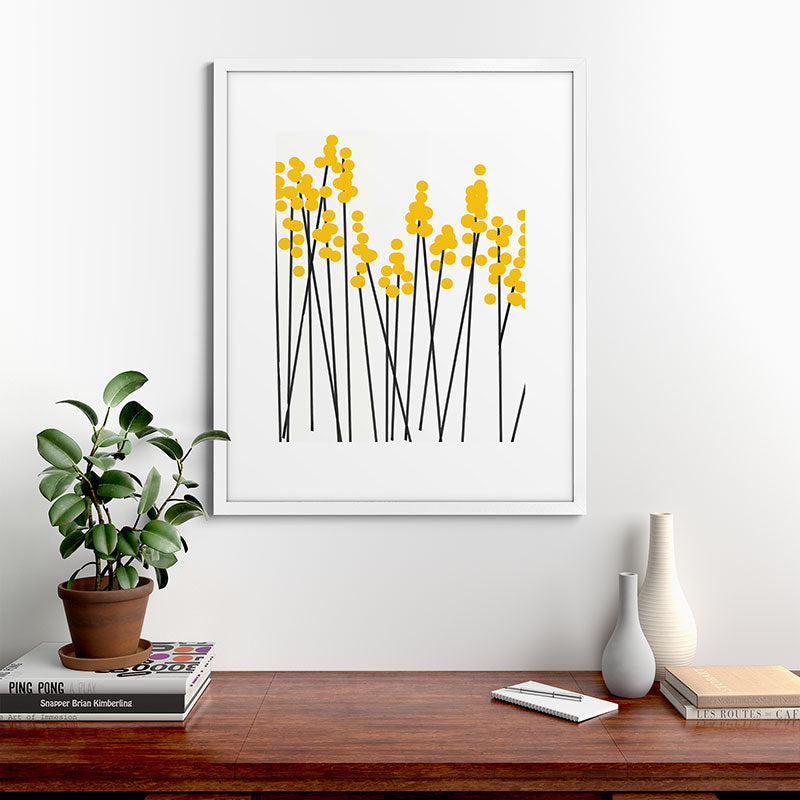 Hello Spring! Yellow/Black Retro Plants on White #decor #society6 #buyart Framed Art Print Gallery Image 76
