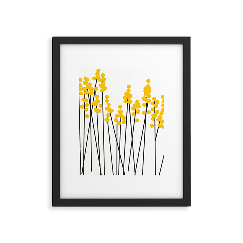Hello Spring! Yellow/Black Retro Plants on White #decor #society6 #buyart Framed Art Print Gallery Image 3