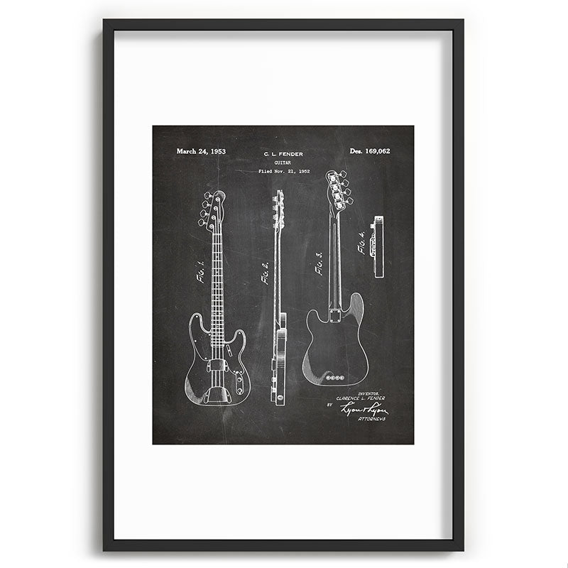 Bass Guitar Patent - Bass Guitarist Art - Black Chalkboard Framed Art Print Gallery Image 85