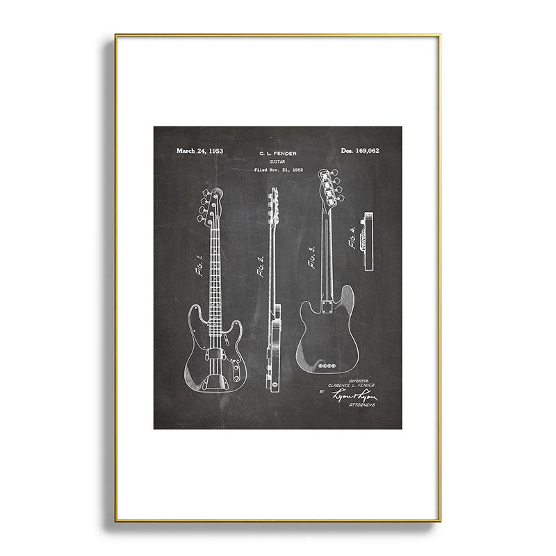 Bass Guitar Patent - Bass Guitarist Art - Black Chalkboard Framed Art Print Gallery Image 128