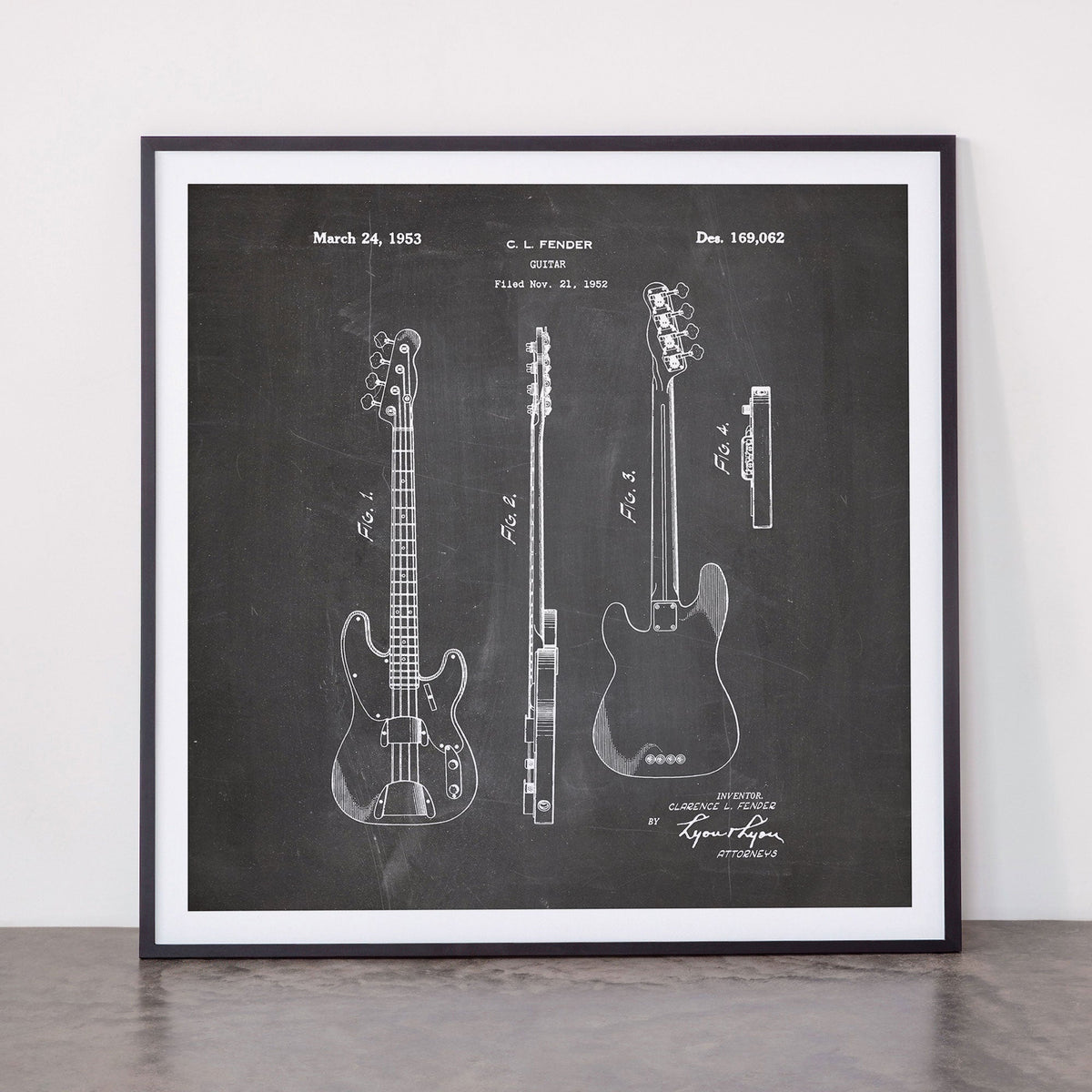 Bass Guitar Patent - Bass Guitarist Art - Black Chalkboard Framed Art Print Gallery Image 11