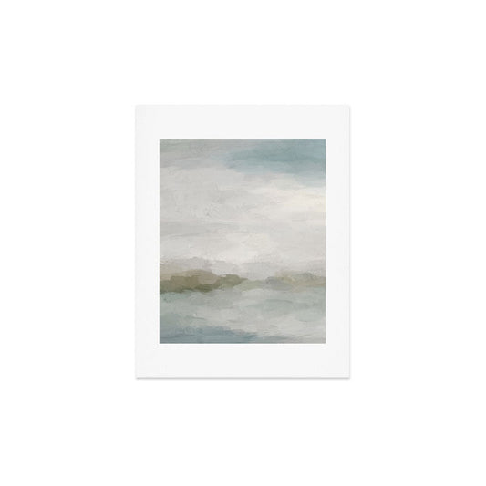 Break in the Weather III - Gray Clouds Sunrise Sage Green Blue Ocean Horizon Abstract Water Painting Art Print Gallery Image 2