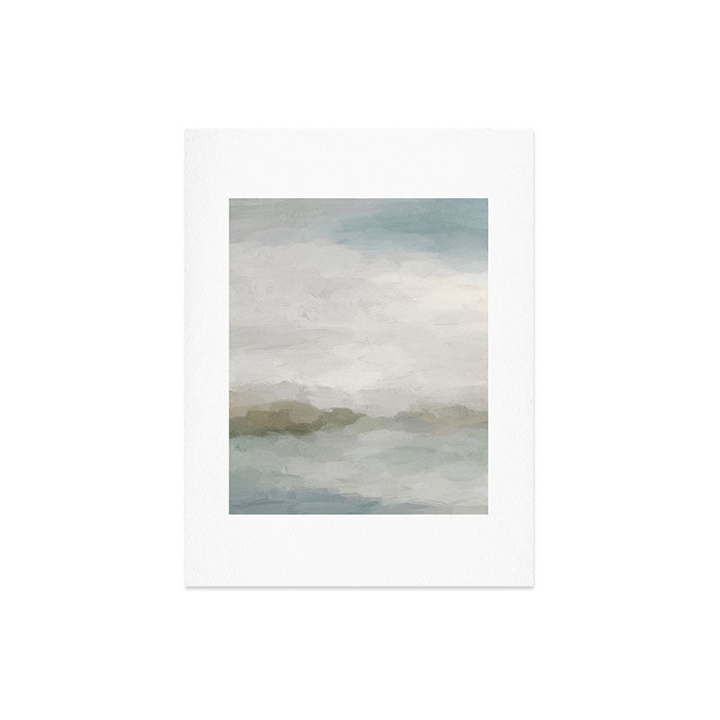 Break in the Weather III - Gray Clouds Sunrise Sage Green Blue Ocean Horizon Abstract Water Painting Art Print Gallery Image 6