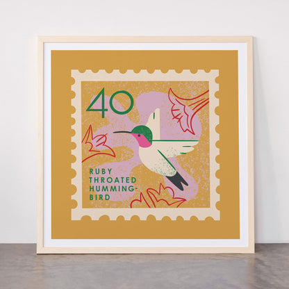 Hummingbird Postage Stamp Framed Art Print Gallery Image 77