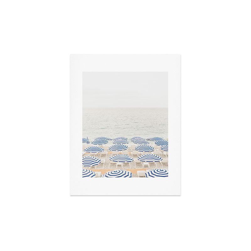 Blue Striped Umbrellas of the French Riviera | Nice, France beach photography Art Print Gallery Image 2