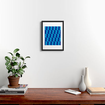 Cobalt Sky Wavy Blocks Framed Art Print Gallery Image 4