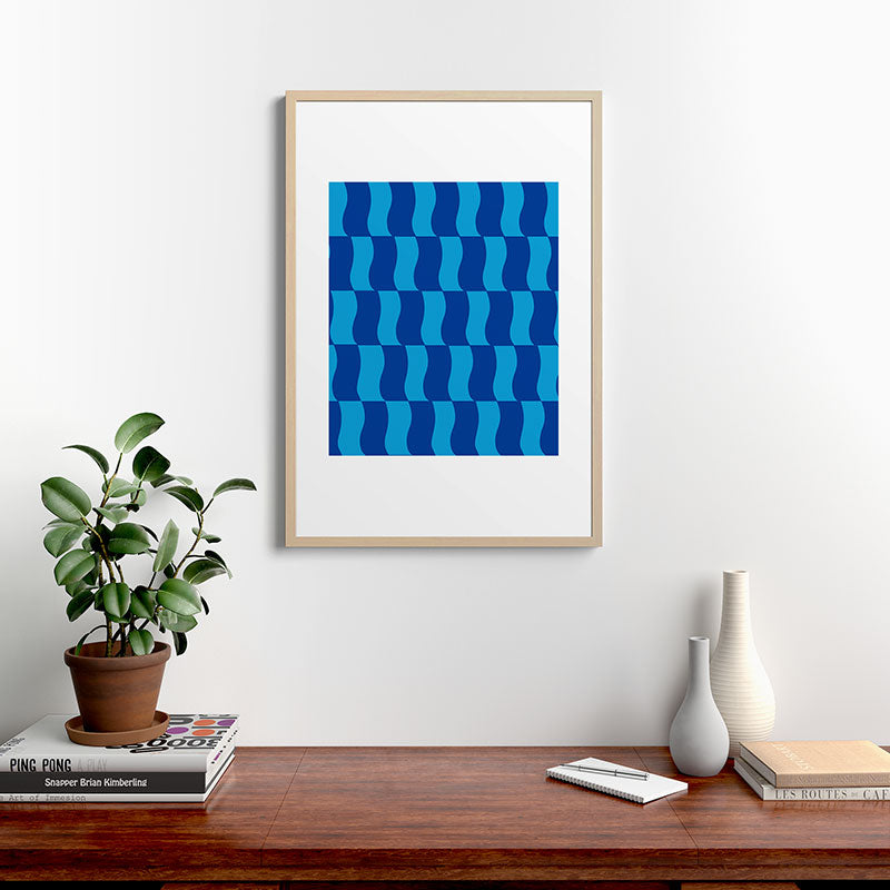 Cobalt Sky Wavy Blocks Framed Art Print Gallery Image 28